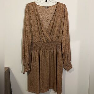 SHEIN Long Sleeve Brown Polka Dot Dress